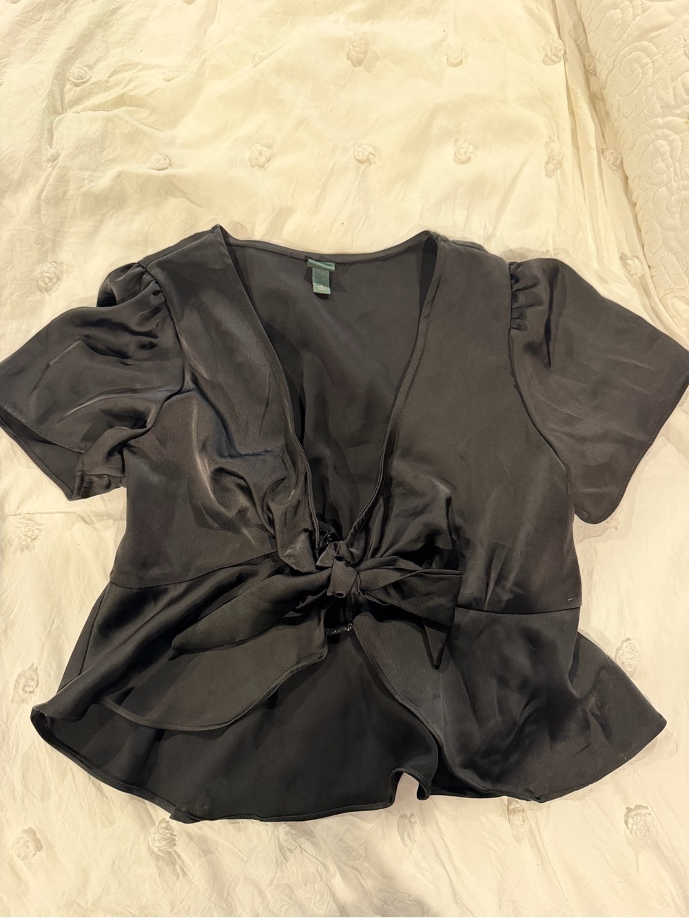 wild fable Black Satin Tie-Front Crop Top
